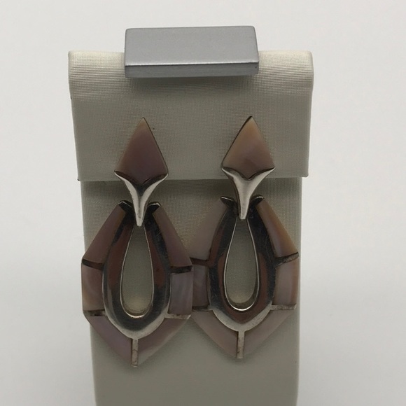 Sterling and Pink MOP Signed Earrings - Picture 6 of 6